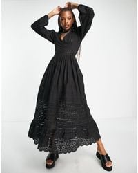 Reclaimed (vintage) - Long Sleeve Maxi Dress With Lace Trim - Lyst