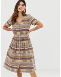 Esprit Gestreepte, Halflange Overhemdjurk Met V-hals - Meerkleurig