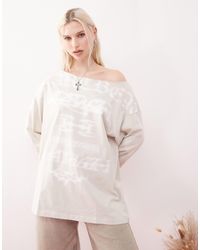 Weekday - Slash Neck Long Sleeve Top With Text Graphic Prints - Lyst
