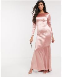 Bariano Slinky Sheen Long Sleeve Maxi Dress - Pink