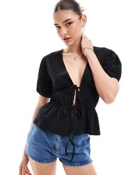 ASOS - Crinkle Textured Puffball Top With Tie - Lyst