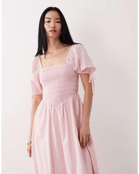 Wednesday's Girl - Shirred Detail Midaxi Smock Dress - Lyst