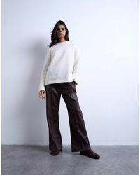TOPSHOP - Faux Leather Wide Leg Sweatpants With Pinseam Detail - Lyst