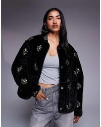 ASOS - Quilted Embroidered Velvet Jacket - Lyst