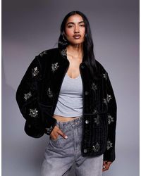 ASOS - Gewatteerd Fluwelen Jack Met Borduursels - Lyst
