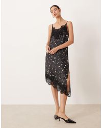 ASOS - Lace Bodice Cami Asymmetric Satin Mini Dress - Lyst