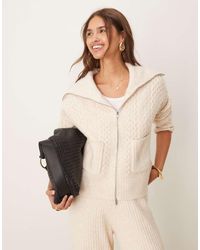 ASOS - Knitted Fly Collar Cardigan With Zip And Cable Detail Co-Ord - Lyst
