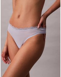 Calvin Klein - Microfibre Stretch Thong With Lace Trim - Lyst