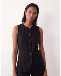 ASOS - Linen Blend Longline Waistcoat With Button Front - Lyst