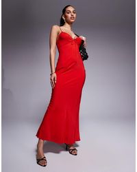 Princess Polly - Satin Lace Trim Tie Front Maxi Dress - Lyst