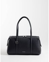 Calvin Klein - Mini Shoulder Bag With Silver Hardware And Grain Texture - Lyst