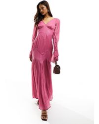 ASOS - Long Sleeve Lace Insert Crinkle Maxi Dress - Lyst