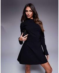 ASOS - Vestido Corto De Manga Larga Con Cuello Alto Y Detalle Fruncido De Bengalina De - Lyst