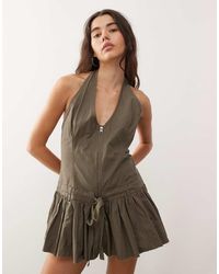 Monki - Halter Tie Neck Corset Dress With Zip Front Detail - Lyst