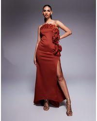 ASOS - Robe bandeau longue en imitation néoprène à volants plissés style éventail - rouille - Lyst