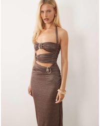 Murci - Square Halterneck Cut Out Hardware Detail Shimmer Maxi Dress - Lyst