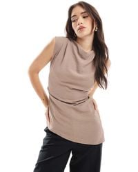 ASOS - Top Drappeggiato Color Fungo Con Scollo Ad Anello E Schiena Scoperta Con Dettaglio Allacciato - Lyst