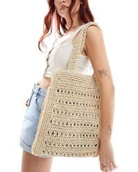 ASOS - Straw Hand Crochet Square Tote Bag With Open Weave - Lyst
