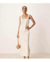 ASOS - Asos Design Tall Scoop Neck Cotton Linen Midi Dress - Lyst