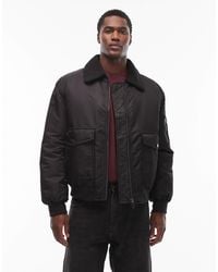 ASOS - Oversized Bomber Jacket With Borg Fleece Collar - Lyst