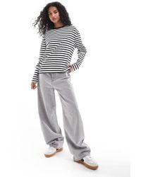 Pull&Bear - Long Sleeve Oversized T-shirt With Stripe Detail - Lyst
