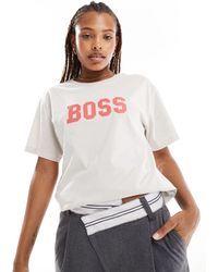 BOSS - Camiseta blanco hueso con logo llamativo - Lyst