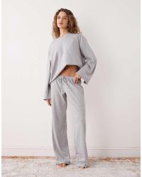 Weekday - Pantalones De Estar Por Casa Gris Jaspeado De Talle Bajo Y Pernera Ancha De (Parte De Un Conjunto) - Lyst