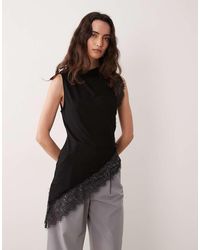 ASOS - Slinky Asymmetric Lace Trim Top - Lyst