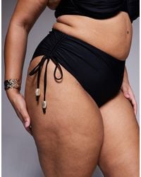 ASOS - Asos Design Curve Sadie Azores Ruche Side High Waist Bikini Bottoms With Ties With Pearl Detail - Lyst