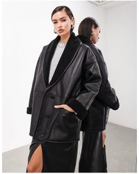 ASOS - Oversized Real Leather Borg Lined Jacket - Lyst
