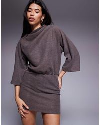 ASOS - Supersoft High Asym Neck Blouson Mini Dress - Lyst