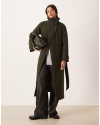 Gina Tricot - Wool Belted Midaxi Coat With Funnel Neck Detail - Lyst
