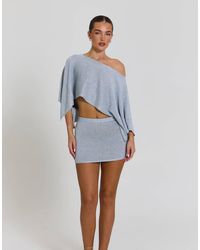 Aria Cove - Glitter Knit Off Shoulder Poncho Top Co-Ord - Lyst