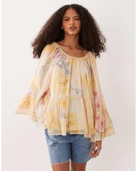 Y.A.S - Blusa De Tonos Pastel De Estilo Boho Con Estampado Floral Y Lazada Delantera - Lyst