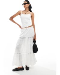 Bershka - Lace Embriodered Tiered Maxi Skirt - Lyst
