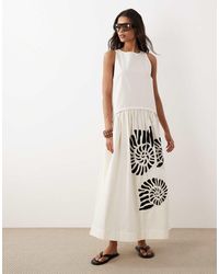 ASOS - Dropped Waist Maxi Dress With Natural Shell Embroidery - Lyst