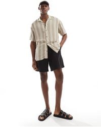 Jack & Jones - Chemise rayée à manches courtes et col à revers - beige - Lyst