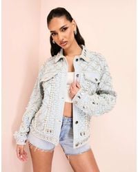 ASOS - Premium Embellished Denim Jacket With Encrusted Diamante And Pearl Detail - Lyst