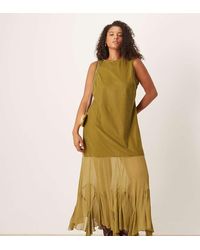 ASOS - Asos Design Curve Drop Waist Velvet Maxi Dress With Sheer Godet Skirt - Lyst