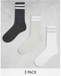 Jack & Jones - Confezione da 3 paia di calzini da tennis grigi e bianchi - Lyst