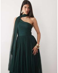LACE & BEADS - Bridesmaid Tulle One Shoulder Scarf Neck Maxi Dress - Lyst