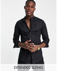 ASOS Skinny Fit Shirt With Band Collar - Black