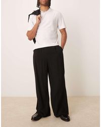 ASOS - Pantalones De Vestir Negros De Corte Herradura De Tejido Efecto Lino (Parte De Un Conjunto) - Lyst