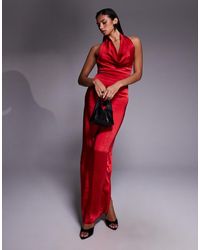 Vesper - Cowl Neck Open Back Satin Maxi Dress - Lyst