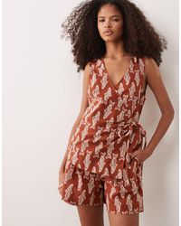ASOS - Combishort cache-cœur à imprimé sardine - marron - Lyst