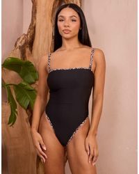 Wolf & Whistle - Fuller Bust X Georgia Bayliss High Leg Swimsuit With Leopard Print Trim - Lyst