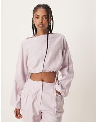 ASOS - Top d'ensemble ajusté en aspect lin avec perles fantaisie - lilas - Lyst