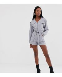 Missguided Combishort fonctionnel à ceinture - Gris