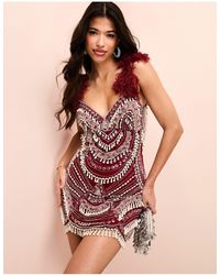 ASOS - Encrusted Mini Dress With Faux Pearl Embellishment And Faux Feather Straps - Lyst