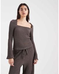 ASOS - Mix & Match Textured Square Neck Flare Sleeve Top - Lyst